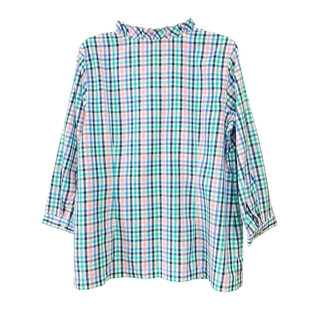 Talbots Ruffle Neck Popover Tunic Gingham Check Cotton 3/4 Sleeve (Size 16‎ P) - Picture 3 of 11